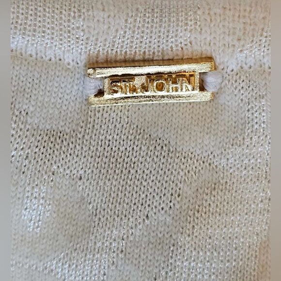 St. John Top Studded Neck line Ribbed Cream Short Sleeve Shirt  Sz Large Vintage - Picture 7 of 8